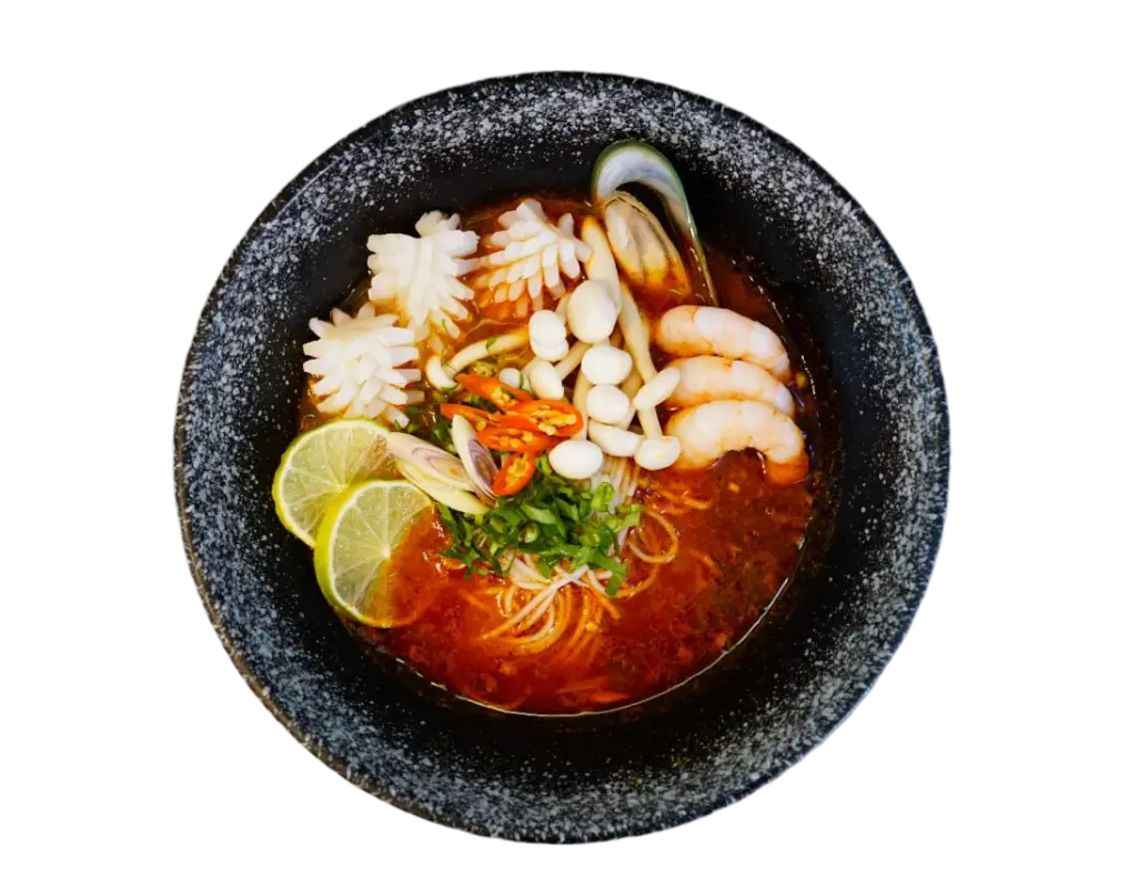 <b style="color: orange">67 | </b>Tom Yum Rice <br /> Noodle Soup w. Seafood